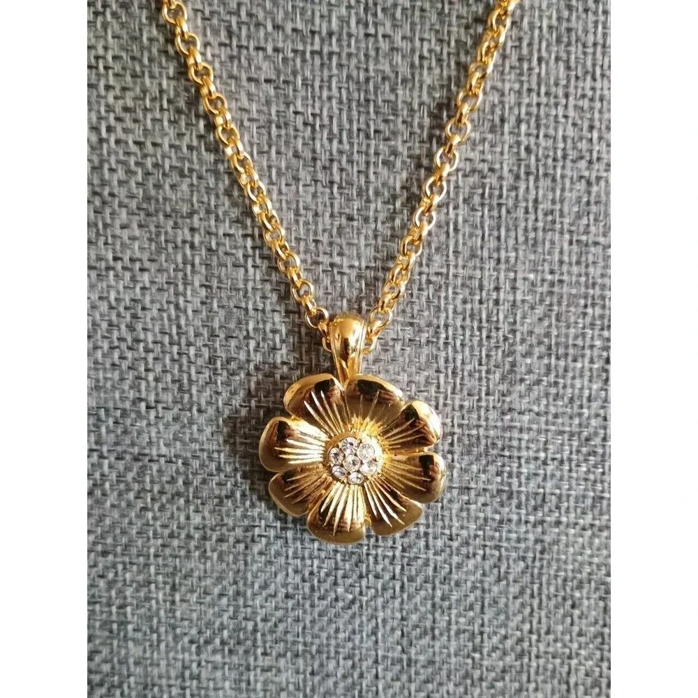 Joan Rivers Gold Tone Snap Rhinestone Flower Necklace Vintage - Picture 1 of 6